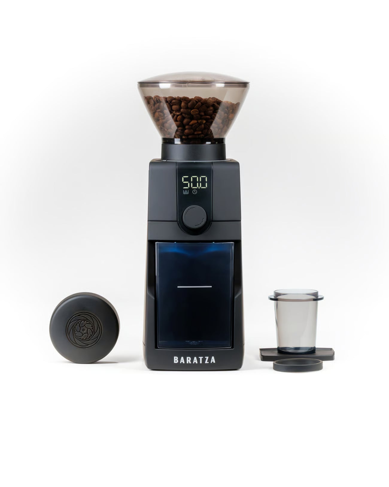 Baratza coffee grinder with accessories on a white background