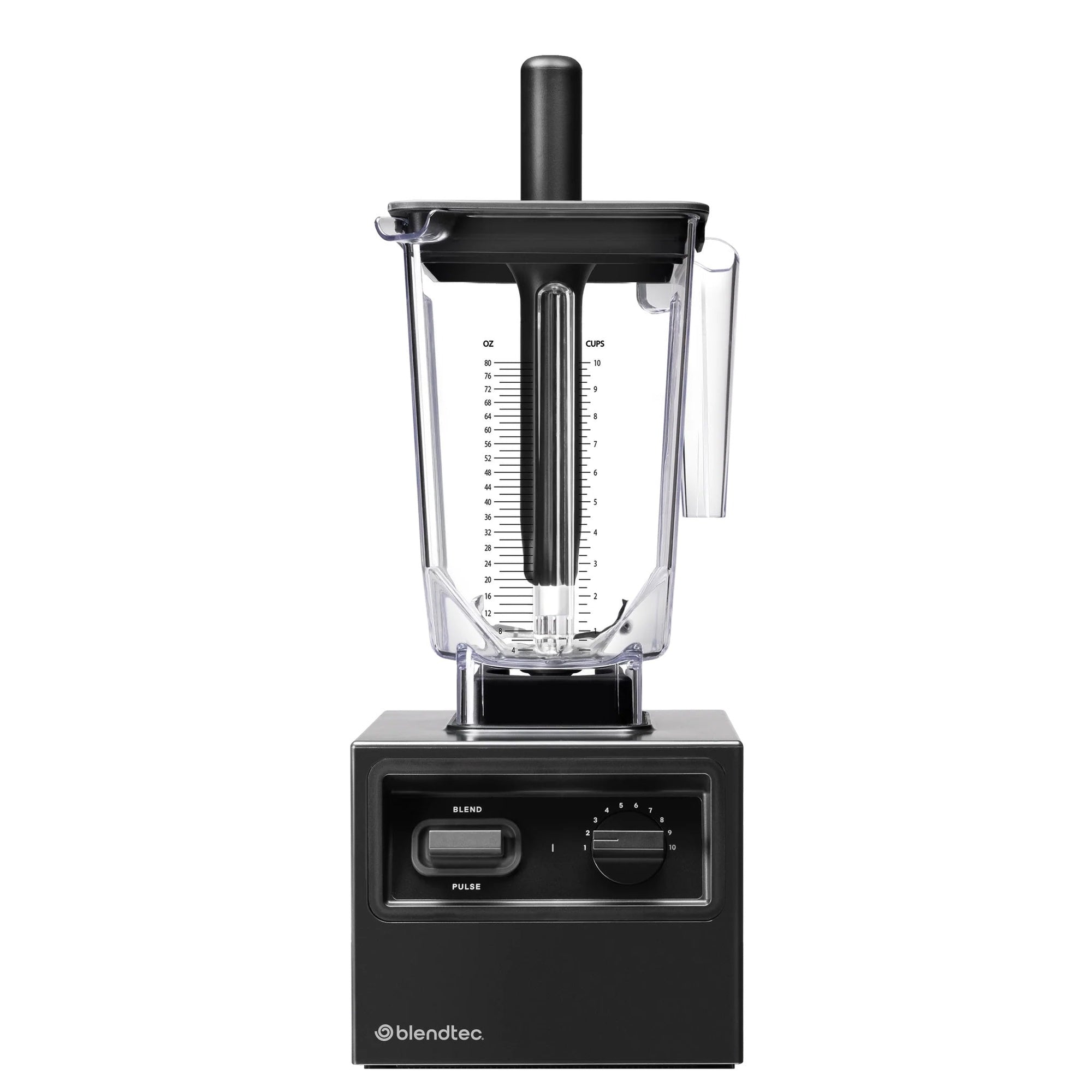 Black Blendtec blender on a white background