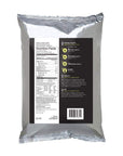 Back view of a protein powder package with nutrition facts label