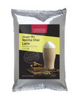 Cappuccino frappe mix package for vanilla chai latte on a white background