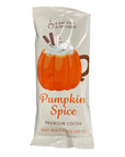 Front of a pumpkin spice premium cocoa drink mix package on a white background