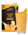 A package of DaVinci Extreme Peach Smoothie Mix with a graphical representation of a smoothie glass and peach slices, indicating the flavor on white background