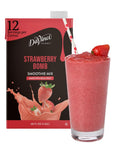 A package of DaVinci Strawberry Bomb Smoothie Mix with a graphical representation of a smoothie glass and strawberries, indicating the flavor on white background