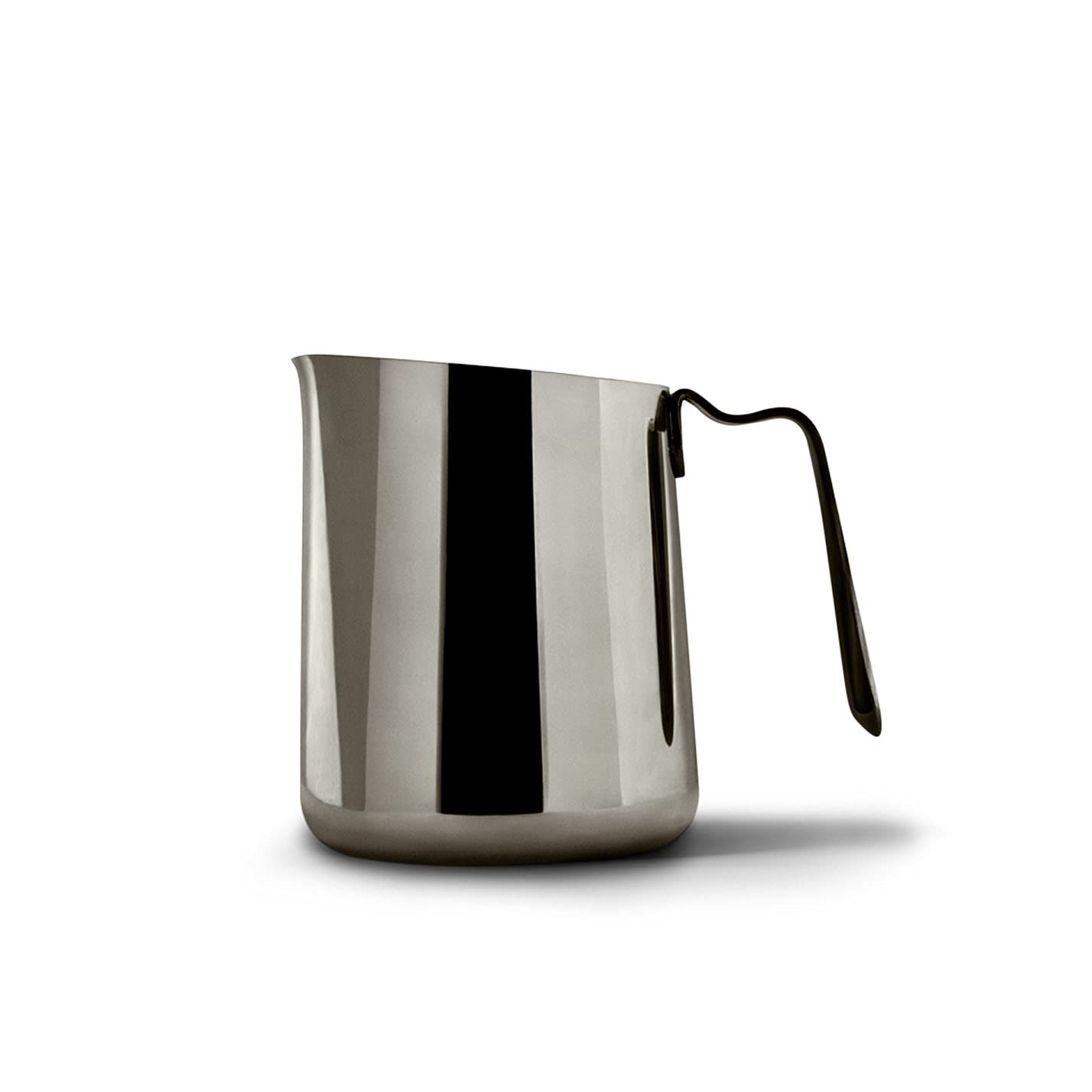 Graphite milk steaming pitcher on a white background