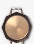Top view of 14 inch FINEX Cast Iron Skillet with no lid displayed on a white background