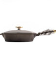 Side view of 8 inch FINEX Cast Iron Skillet with lid displayed on a white background