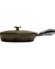 Side view of 10 inch FINEX Cast Iron Skillet with lid displayed on a white background
