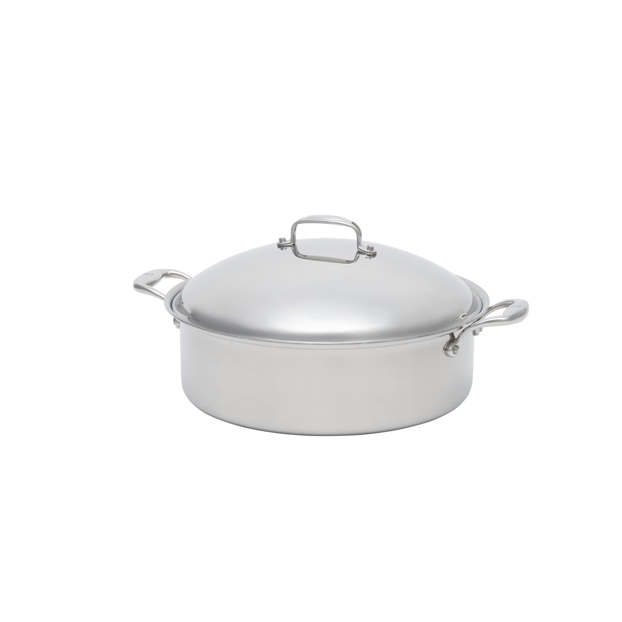 Stainless steel pot with lid on a white background