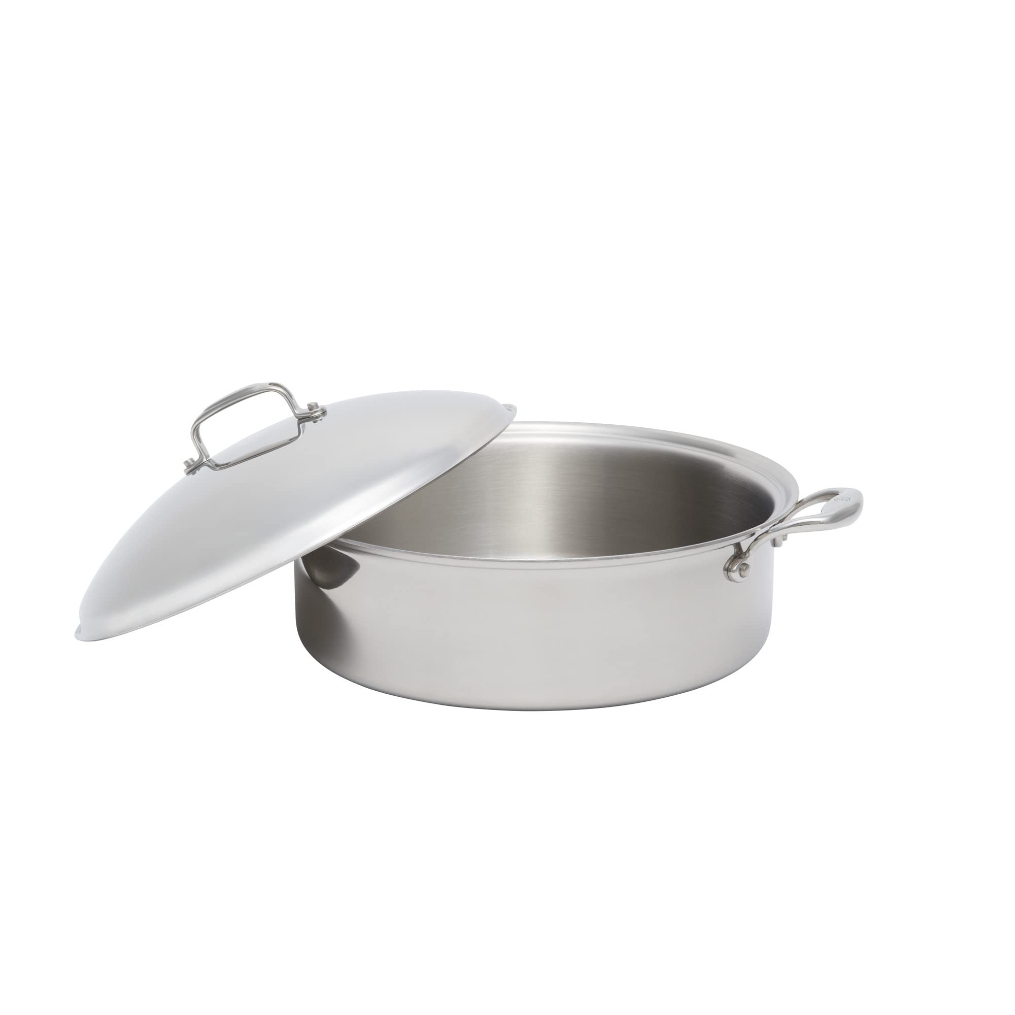 Stainless steel pot with lid on a white background