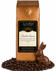 1 lb Chocolate Bunny coffee beans bag with coffee beans and chocolate bunny in front displayed on a white background