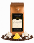 1 lb J.L. Hufford Marshmallow Chick coffee bag with coffee beans, whipped cream, marshmallows, and marshmallow chick on a white background