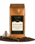 1 lb J.L. Hufford San Francisco Blend Coffee with coffee beans and San Francisco bridge in front displayed on a white background