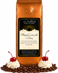 1 lb J.L. Hufford Whipped Cream with a Cherry coffee bag with coffee beans and whipped cream with a cherry on top on a white background
