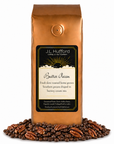 1 lb Coffee bag labeled 'Butter Pecan' by J.L. Hufford with coffee beans and pecans on a white background