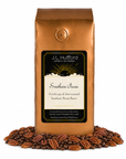 1 lb J.L. Hufford Southern Pecan coffee bag with coffee beans and pecans on a white background