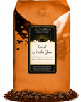 5 lb J.L. Hufford Decaf Mocha Java coffee bag with coffee beans and mocha powder on a white background