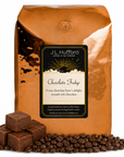 5 lb J.L. Hufford Chocolate Fudge Coffee bag with coffee beans and blocks of chocolate fudge in front displayed on a white background