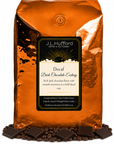 5 lb Decaf Dark Chocolate Ecstasy coffee beans bag with coffee beans and dark chocolate bars in front displayed on a white background