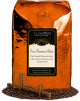 5 lb J.L. Hufford San Francisco Blend Coffee with coffee beans and San Francisco bridge in front displayed on a white background