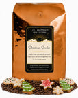5 lb Christmas Cookie coffee beans bag with coffee beans and Christmas cookies in front displayed on a white background