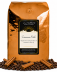 5 lb Cinnamon Stick coffee beans bag with coffee beans and cinnamon sticks in front displayed on a white background