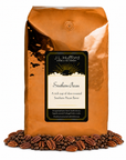 5 lb J.L. Hufford Southern Pecan coffee bag with coffee beans and pecans on a white background