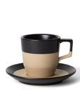 Small 8 oz black notneutral latte pico cup and saucer on a white background