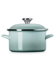 Sea salt 3.8 qt enamel on steel traditional petite stockpot with lid and handles on a white background