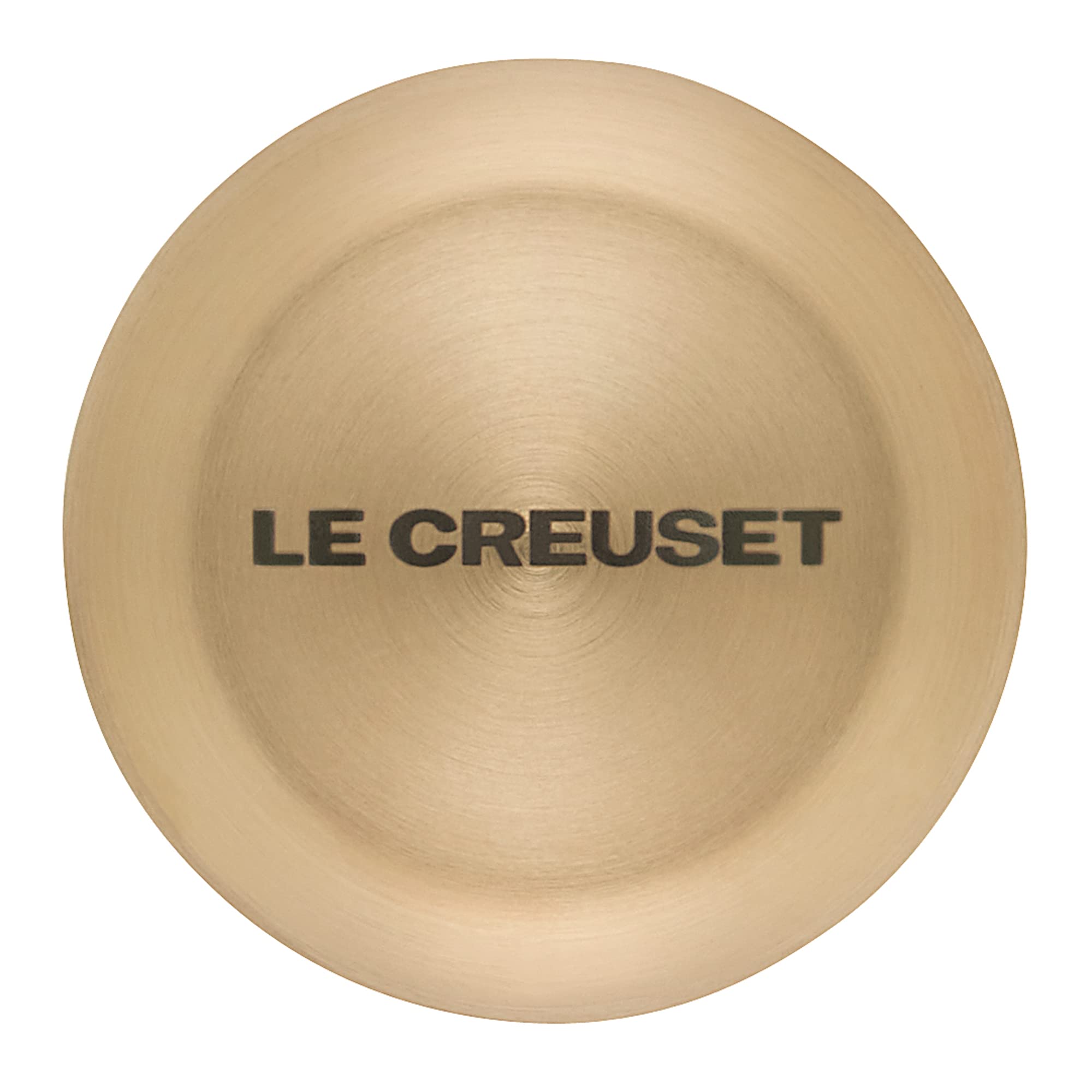 Light gold knob with 'Le Creuset' branding on a white background