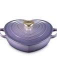 Provence heart shaped 1.25 qt cocotte with handles and a light gold heart knob displayed on a white background