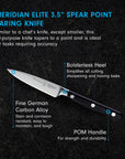 3.5 paring knife with description displayed on a black background