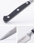 Three pictures of knife blade, knife handle, and knife hilt displayed on a white background
