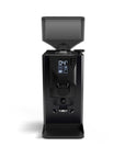 Black coffee grinder with digital display on a white background