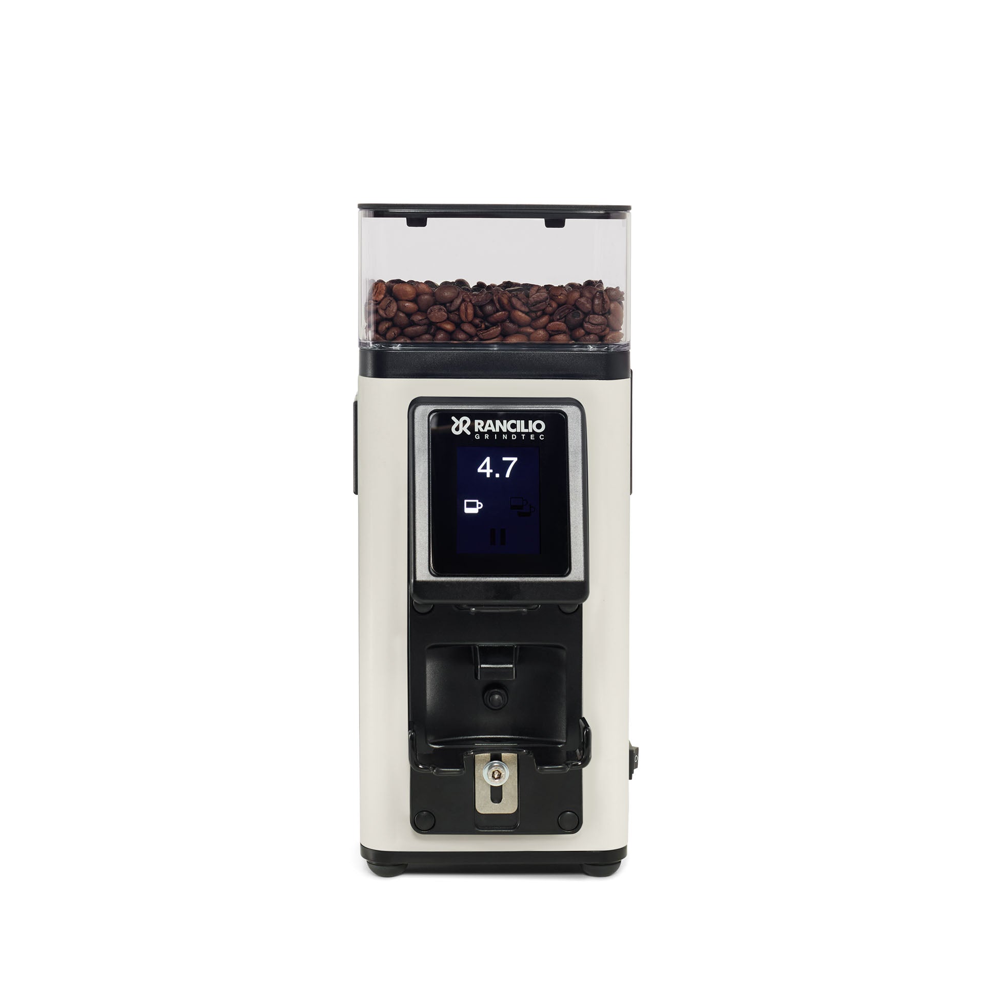 Coffee grinder with coffee bean hopper on a white background
