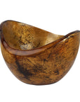 Front view of Rico & Plato adagio teak bowl with distressed copper leaf exterior displayed on a white background