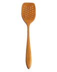 Rico & Plato emanuel teak spatula with air holes displayed vertically on a white background