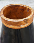 Rico & Plato Sam Black Teak Vase with Copper Leaf Accent