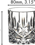 Riedel tumbler spey old fashioned with dimensions on a white background