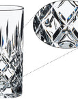 Riedel tumbler spey long drink with a close up of the glass diamond design on a white background