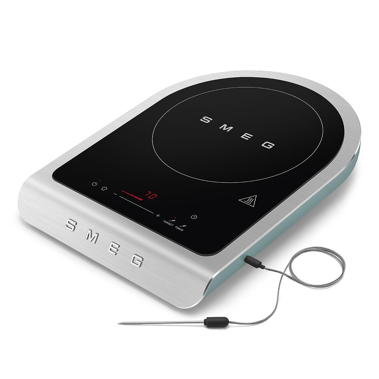 Portable induction cooktop with SMEG branding on a white background