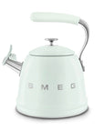 Pastel Green SMEG retro style stovetop whistling kettle on a white background