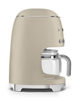 Side view of matte beige Smeg coffee machine on a white background