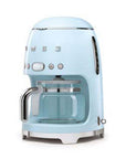 Pastel blue Smeg coffee machine on a white background