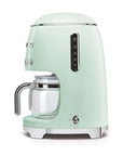 Side view of pastel green Smeg coffee machine on a white background