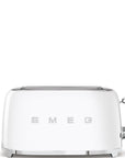 Side view of white Smeg retro style electric toaster on a white background