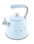 Light blue stovetop kettle with silver accents on a white background