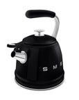 Black stovetop kettle with silver accents on a white background