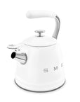 White stovetop kettle with silver features on a white background