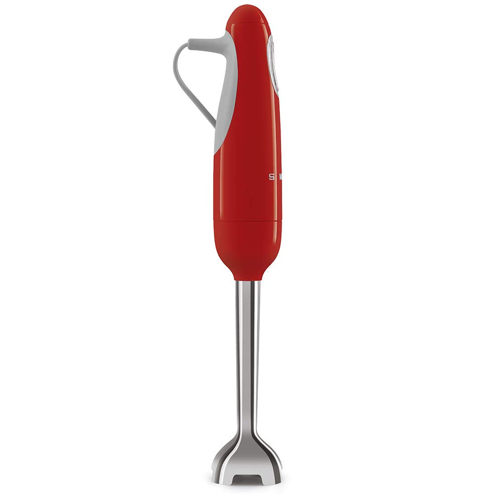 Red hand blender on a white background
