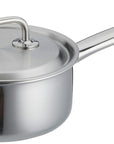 Stainless steel saucepan with lid on a white background
